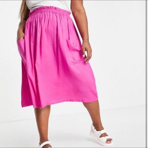 ASOS curve midi skirt with pockets in hot pink